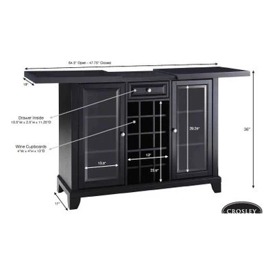 LaFayette Sliding Top Bar Cabinet In Black Finish - 47.75 "W X 19 "D X 36 "H - MDF/Rubberwood - Black - Image 11