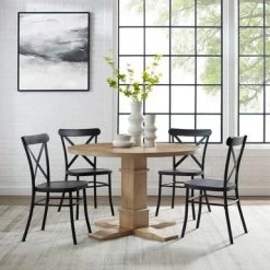 Joanna 5Pc Round Dining Set W/Camille Chairs - 98 "W X98 "D X 34.75 "H - Matte Black