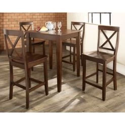 5Pc Pub Dining Set W/X-Back Stools - Mahogany