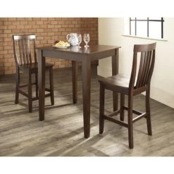 3 Piece Pub Dining Set With Tapered Leg And School House Stools In Vintage Mahogany Finish - Mahogany