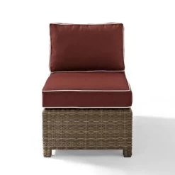 Bradenton Outdoor Wicker Sectional Center Chair With Sangria Cushions - 25 W X 31.5 D X 32.5 H - 25 W X 31.5 D X 32.5 H - Sangria
