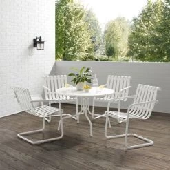 Gracie 5Pc Outdoor Metal Dining Set - 93"x93"x31.5" - White Satin