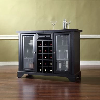 LaFayette Sliding Top Bar Cabinet In Black Finish - 47.75 "W X 19 "D X 36 "H - MDF/Rubberwood - Black - Image 2