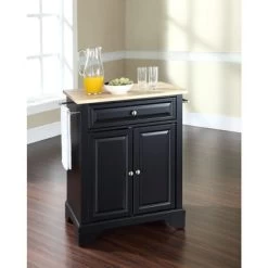 LaFayette Black-finished Wood 2-door Portable Kitchen Island With Drawer And Natural Wood Top - Stationary - Black - Wood