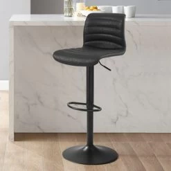 Wyatt Adjustable Height Swivel Stool - 17"d X 17"w X 42.13"h - Single - Distressed Black - Bar Height