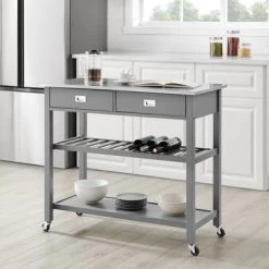 Chloe Stainless Steel Top Kitchen Island/Cart - 37"H X 42"W X 20"D - Kitchen Cart - Stainless Steel - Grey