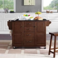 Eleanor Black Granite Top Kitchen Island - Portable - Wood