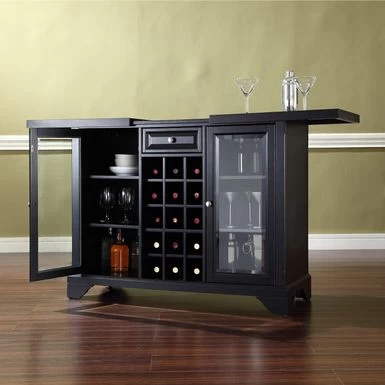 LaFayette Sliding Top Bar Cabinet In Black Finish - 47.75 "W X 19 "D X 36 "H - MDF/Rubberwood - Black - Image 5