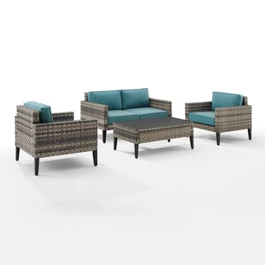 Prescott 4Pc Outdoor Wicker Conversation Set - Mineral Blue - Image 7