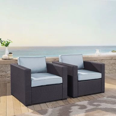 Biscayne Mist Wicker Outdoor Seating Chairs (Set Of 2) - Mist - Image 2
