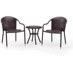 Crosley Palm Harbor Outdoor Wicker Cafe Seating Set, 3-Piece