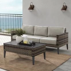 Prescott 2Pc Outdoor Wicker Sofa Set - Taupe