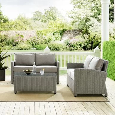 Bradenton 3pc Outdoor Wicker Conversation Set - Grey - Image 2