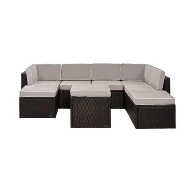 Palm Harbor 8 Piece Wicker Outdoor Seating Set With Gray Cushions - 99 W X 72.5 D X 30.5 H - 99 W X 72.5 D X 30.5 H - Brown - Image 7
