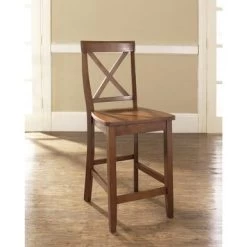 X-Back Bar Stool In Cherry Finish With 24 Inch Seat Height. (Set Of Two) - 18.25 "W X 21.25 "D X 41 "H - Set Of 2 - Cherry - Bar Height